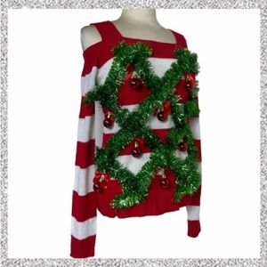 Sexy Holiday Sweater Pretty Not So Ugly Christmas Sweater Cut Out Shoulder Red